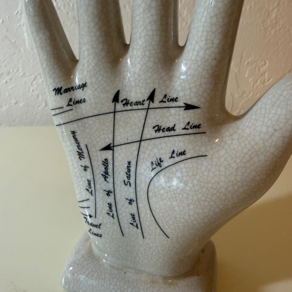 Ceramic Palmistry Hand Figurine Crackle Glaze Chiromancy Fortune Teller Decor - Picture 2 of 5